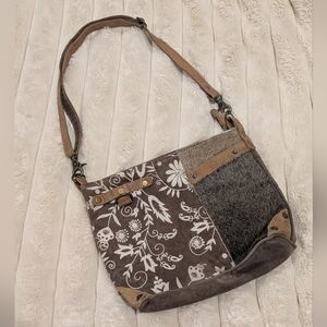 Myra Shoulder Bag Multi Faux Fur Leather Cow Horse Brown Floral Western Boho